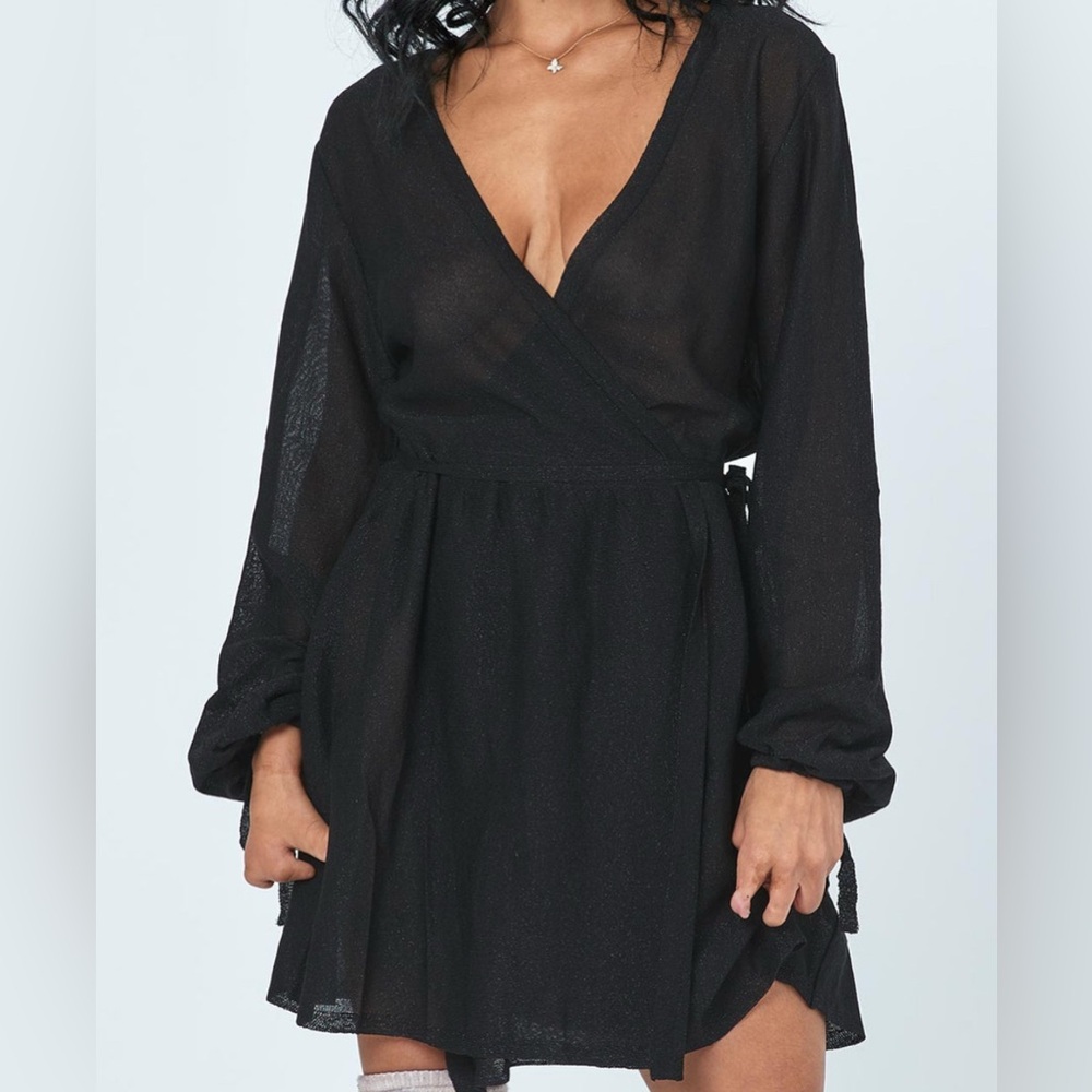 Princess Polly Black Chiara Sheer Mini Dress Size S/M. NWT.